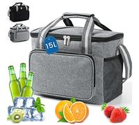 DUNSOO 15L Sac Isotherme Repas, Glaciere Souple Isotherme Femme/Homme, Sac Repas pour Déjeuner/Travail/Ecole/Plage/Pique-Nique (Gris)