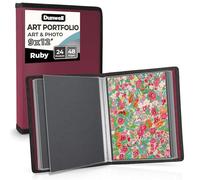 Dunwell Art Portfolio Classeur pour œuvres d'art avec papier de montage noir, 24 poches de présentation 48 pages, livre de présentation en polyéthylène sans acide, 22,9 x 30,5 cm (rouge rubis)