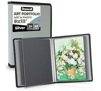 Dunwell Art Portfolio Classeur pour œuvres d'art avec papier de montage noir, 24 poches de présentation 48 pages, livre de présentation en polyéthylène sans acide, 22,9 x 30,5 cm (argenté)