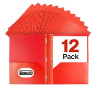Dunwell Lot de 12 dossiers en plastique à 3 broches, rouge à 2 poches avec fermetures, polyester durable sans acide pour une utilisation à long terme, étiquettes incluses