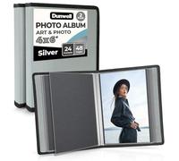 Dunwell Lot de 2 petits albums photo de 10,2 x 15,2 cm avec papier de montage noir (argenté) - Livre de présentation photo et portefeuille d'art de 10,2 x 15,2 cm, chacun montre 48 pages, mini livre