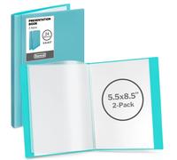 Dunwell Lot de 2 petits livres de présentation, 24 pochettes de présentation 48 vues, reliures en plastique avec pochettes, mini carnets de 14 x 21,6 cm, polyéthylène sans acide, turquoise