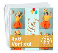 Dunwell Lot de 25 feuilles de recharge d'album photo 30,5 x 30,5 cm (10,2 x 15,2 cm, vertical, peut contenir 300 photos de 10,2 x 15,2 cm, pochettes pour classeur à 3 anneaux, 30,5 x 30,5 cm, feuilles