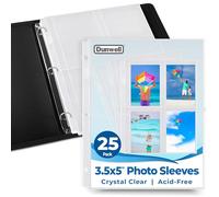 Dunwell Lot de 25 pochettes photo pour classeur à 3 anneaux de 8,9 x 12,7 cm, pour 200 photos, chaque page photo peut contenir 8 photos ou 4 paquets de graines, plastique sans acide - 3,5 x 5 pages de