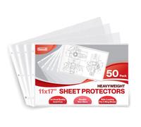 Dunwell Lot de 50 pochettes de protection en plastique de format livre 28 x 17 cm avec 3 trous perforés pour classeurs à 3 anneaux, pochettes transparentes pour archivage et protection de feuilles surdimensionnées 11 x 17 cm