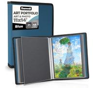 Dunwell Portfolio artistique 28 x 35,6 cm avec papier de montage (bleu) - Grand porte-documents pour le rangement d'œuvres d'art, 24 pochettes d'affichage, 48 pages, sans acide - Livre de présentation