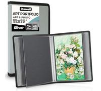 Dunwell Portfolio artistique de 27,9 x 43,2 cm avec papier de montage, argenté, grand porte-documents pour affichages d'œuvres d'art, 48 pages, dossier de présentation avec pochettes en plastique