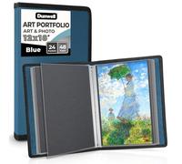 Dunwell Portfolio artistique de 30,5 x 45,7 cm avec papier de montage, bleu, grand porte-documents pour affichages d'œuvres d'art, 48 pages, dossier de présentation avec pochettes en plastique