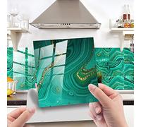Dunxiles Autocollants pour Carrelage en Marbre Vert Émeraude À Coller sur Les Carreaux en PVC Auto-Adhésifs pour Mur Salle de Bain Cuisine Bricolage Pelage et Sol 10 Pcs (10 x 10 cm)
