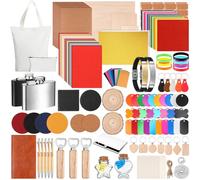 Dunzoom Kit de 257 matériaux de gravure laser comprenant acrylique, métal, bois, tissu, cuir synthétique, verre, roche, caoutchouc pour graveurs laser et découpeuses laser