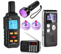 Dunzy Le kit d'équipement de chasse aux fantômes comprend 1 détecteur de rayonnement électromagnétique paranormal, 1 enregistreur numérique EVP de 8 Go, 1 radio portable, 1 lampe de poche UV, 2 balles