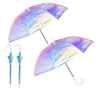 Dunzy Lot de 2 parapluies holographiques irisés transparents pour mariage, ouverture automatique, coupe-vent, 99,1 cm