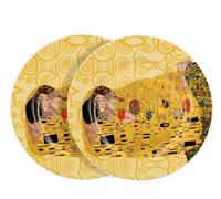 DUO ART GALLERY Lot de 2 assiettes à dessert The Kiss ECRU inspiré par Gustav Klimt New Bone China Porcelaine