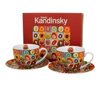 DUO ART GALLERY Lot de 2 tasses 270 ml Square with CIRCLES Inspiré par W. Kandinsky, avec soucoupes, en porcelaine New Bone China