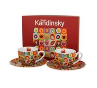 DUO ART GALLERY Lot de 2 tasses à expresso 110 ml Square With CIRCLES Inspiré par W. Kandinsky, avec soucoupes, en porcelaine New Bone China