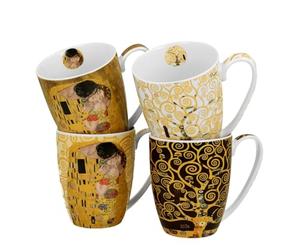 DUO ART GALLERY Lot de 4 gobelets classiques 360 ml inspirés par Gustav Klimt New Bone China Porcelaine