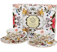 DUO ART GALLERY Set de 2 tasses à expresso 90 ml WHITE avec soucoupes, New Bone China Porcelaine