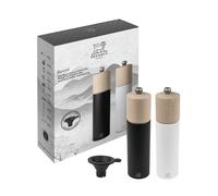 PEUGEOT - Duo Boreal Moulin à Poivre + Moulin à Sel 21 cm - Entonnoir Inox - Réglage Classique - En Bois De Hêtre Labellisé PEFC - Fabrication Française - Coloris Noir & Blanc Mat