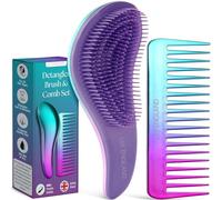 Duo Brosse Démêlante et Peigne - La Meilleure Brosse Démêlante pour Cheveux Mouillés, Secs, Bouclés, pour Femmes & Enfants, et un Peigne à Dents Larges (Ombre) - Lily England