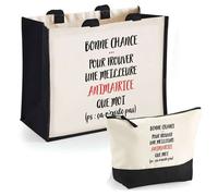 Duo cabas jute et trousse Animatrice ça n'existe pas Cadeau Collègue Anniversaire Noël | Sac de courses Pochette Maquillage Shopping