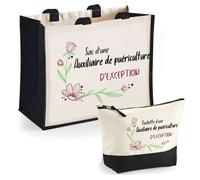 Duo cabas jute et trousse Auxiliaire de Puériculture d'exception Cadeau Anniversaire Noël | Sac courses Pochette Maquillage Shopping