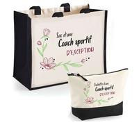 Duo cabas jute et trousse Coach Sportif d'exception Cadeau Collègue Anniversaire Noël | Sac de courses Pochette Maquillage Shopping