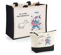 Duo cabas jute et trousse Ergothérapeutes Les Autres vs Moi Cadeau Anniversaire Noël | Sac de courses Pochette Maquillage Shopping