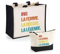 Duo cabas jute et trousse Iris Déesse Légende Vintage Cadeau Anniversaire Noël | Sac de courses Pochette Maquillage Shopping