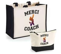Duo cabas jute et trousse Merci Coach Danse Cadeau Collègue Anniversaire Noël | Sac de courses Pochette Maquillage Shopping