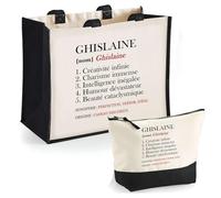 Duo cabas jute et trousse noir Ghislaine Définition | Cadeau Femme Fête des Mères Humour Mamie Set Shopping Sac de courses et Pochette