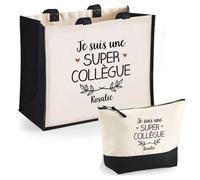 Duo cabas jute et trousse noir Rosalie Une Super Collègue | Cadeau Anniversaire Femme Noël Fête des Mères Set Shopping Sac de courses & Pochette