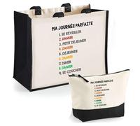 Duo cabas jute et trousse noire danser journée parfaite Cadeau Femme Homme, Anniversaire Noël, Maman Papa | Sac Shopping Courses Pochette Rangement