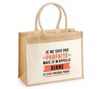 Duo cabas jute et trousse noire Diane Parfaite Cadeau humour femme Anniversaire Noël fête des Mères Mamie | Sac shopping courses et pochette