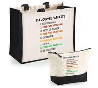 Duo cabas jute et trousse noire etre dans mon van journée parfaite Cadeau Femme Homme, Anniversaire Noël, Maman Papa | Sac Shopping Courses Pochette Rangement