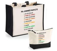 Duo cabas jute et trousse noire faire de l'aikido journée parfaite Cadeau Femme Homme, Anniversaire Noël, Maman Papa | Sac Shopping Courses Pochette Rangement