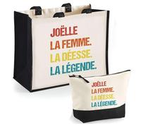 Duo Cabas Jute et Trousse Noire Joëlle Déesse Légende Vintage | Cadeau Anniversaire Fête des Mères Noël Sac de Courses Pochette Maquillage Cabas Femme Shopping
