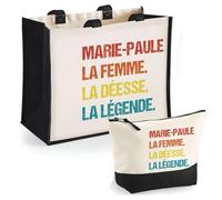 Duo Cabas Jute et Trousse Noire Marie-Odile Déesse Légende Vintage | Cadeau Anniversaire Fête des Mères Noël Sac de Courses Pochette Maquillage Cabas Femme Shopping
