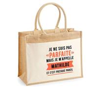 Duo Cabas Jute et Trousse Noire Mathilde Parfaite Cadeau Humour Femme Anniversaire Noël fête des Mères Mamie | Sac Shopping Courses et Pochette