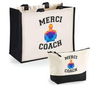 Duo cabas jute et trousse noire Merci Coach Entraineur Cadeau Femme Homme, Remerciement fin d'Années, Retraite | Sac Shopping Courses Pochette Rangement