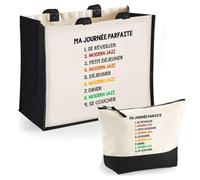 Duo cabas jute et trousse noire Modern Jazz journée parfaite Cadeau Femme Homme, Anniversaire Noël, Maman Papa | Sac Shopping Courses Pochette Rangement