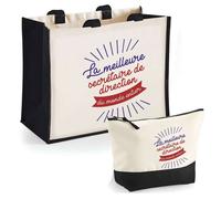 Duo cabas jute et trousse Secrétaire de Direction meilleure du Cadeau Anniversaire Noël | Sac courses Pochette Maquillage Shopping