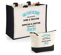 Duo cabas jute et trousse Une Esthéticienne Formidable Cadeau Collègue Anniversaire Noël | Sac courses Pochette Maquillage Shopping