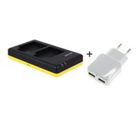 Duo chargeur pour 2 batteries d'appareil photo compatible avec Olympus Li-90B + adaptateur USB 230V pratique à 2 ports