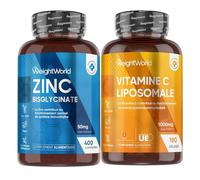 Duo Complémentaire - Vitamine C Liposomale 1000mg avec Zinc Bisglycinate - Vitamine C 1000mg 180 Gélules - Zinc Complement 400 Micro-Comprimés - Supplement Vit C Acide Ascorbique et Bisglycinate