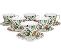 DUO CROCUS Collection de 6 tasses BIRDS ON A BRANCH avec soucoupe, New Bone China Porcelaine