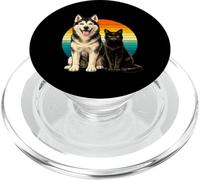 Duo d'amitié rétro Husky Black Cat PopSockets PopGrip pour MagSafe