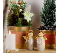 Duo d'Anges Crème-Blanc Céramique Or - Décoration Céleste 8.6 cm - 2 Pcs