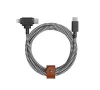 Duo De Câbles Pour Ceinture - Câble De Charge Universel Tressé Ultra-Robuste De 1.5m - Matériaux Recyclés - Connecteurs Certifiés Mfi 2-En-1 Pour Appareils Lightning Et Type-C (Zebra)