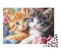 Duo de Chats Mignons Puzzle de 1000 Pièces aux Couleurs Vibrantes pour Adultes Deux Chats Doux dans Jardin Fleuri Premium Robuste Haute Qualité Stimulant Difficile Anti-Stress 70x50cm/1000pcs