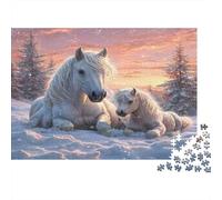 Duo de Chevaux enneigés Puzzle 1000 Pièces Papier recyclé pour Adultes Puzzle pour Adultes Jeu Difficile et Stimulant Activité Amusante pour la Maison Excellente idée Cadeau 70x50cm/1000pcs